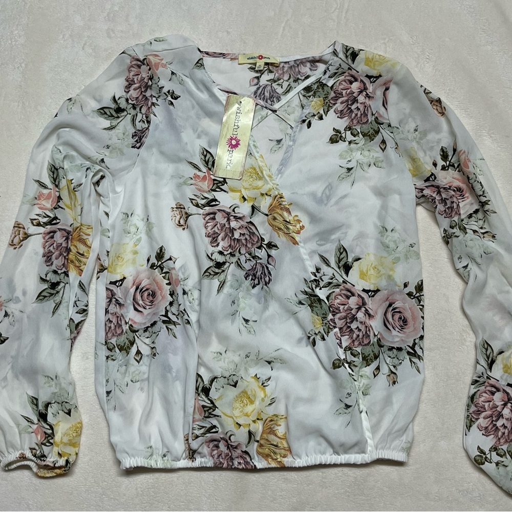 Wishful Park Floral Blouse with Pink and Yellow Accents